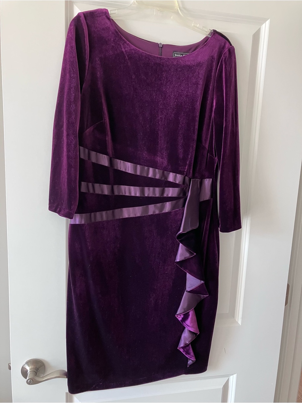 Jessica Howard Purple Velvet Ruffle Sheath Dress